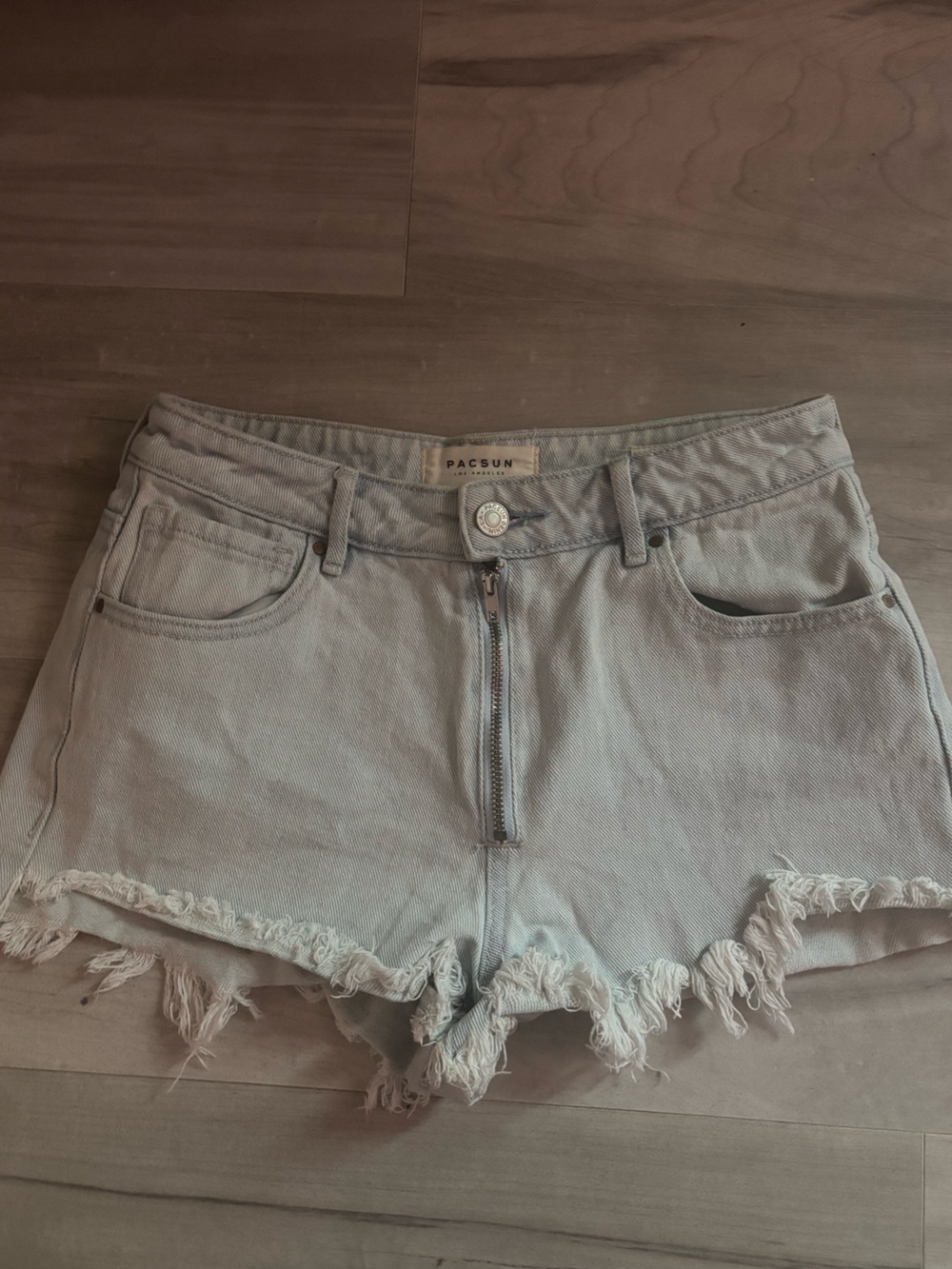 PacSun light Blue High-Rise Frayed Denim Shorts